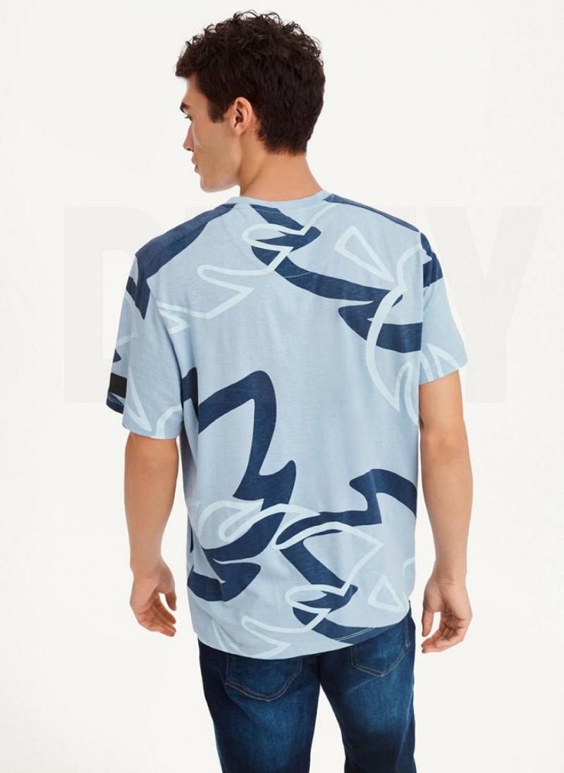 DKNY Leaves Print Slub Jersey Men's T Shirts Navy | Ireland_D1630