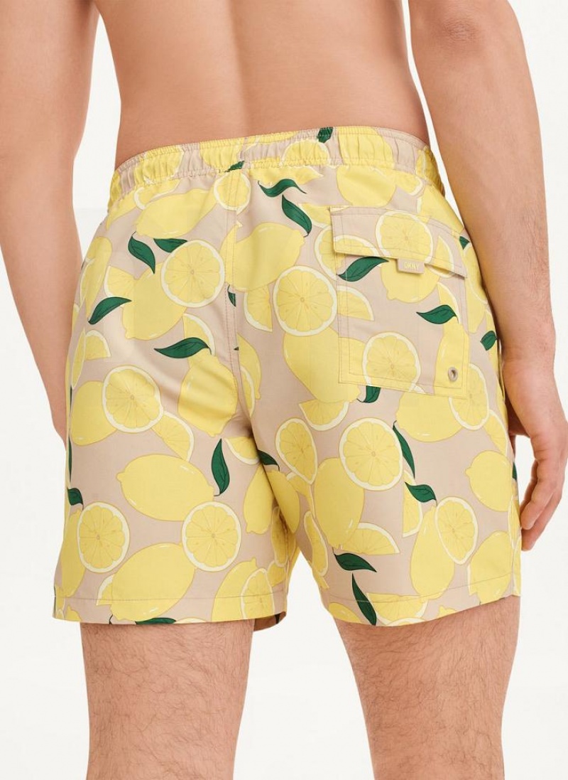 DKNY Lemon Print Swims Men's Shorts Lemon | Ireland_D1002