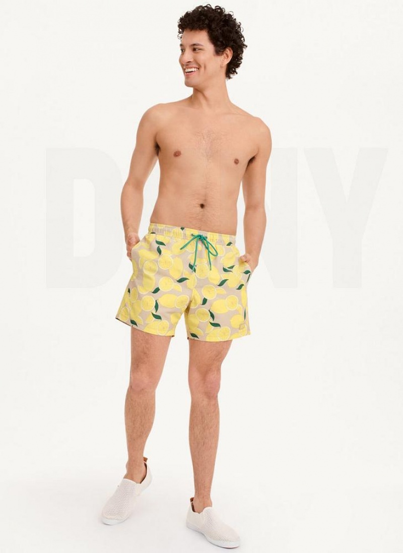 DKNY Lemon Print Swims Men's Shorts Lemon | Ireland_D1002