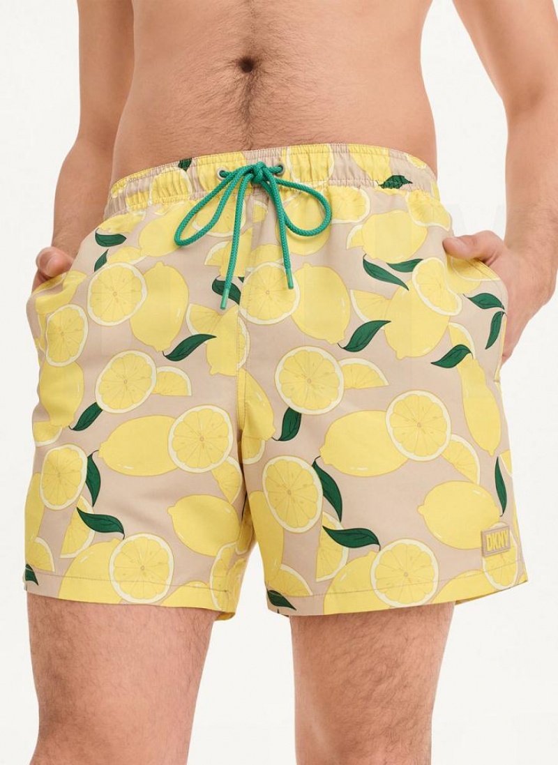 DKNY Lemon Print Swims Men\'s Shorts Lemon | Ireland_D1002