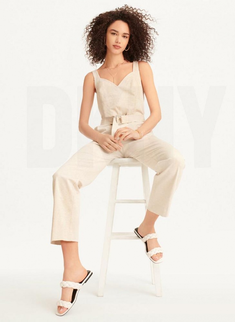 DKNY Linen Belted Women's Jumpsuit Beige | Ireland_D0580