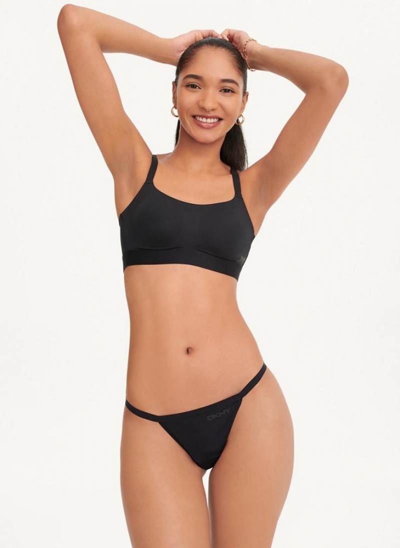 DKNY Litewear Active Comfort Women's Thong Black | Ireland_D0472