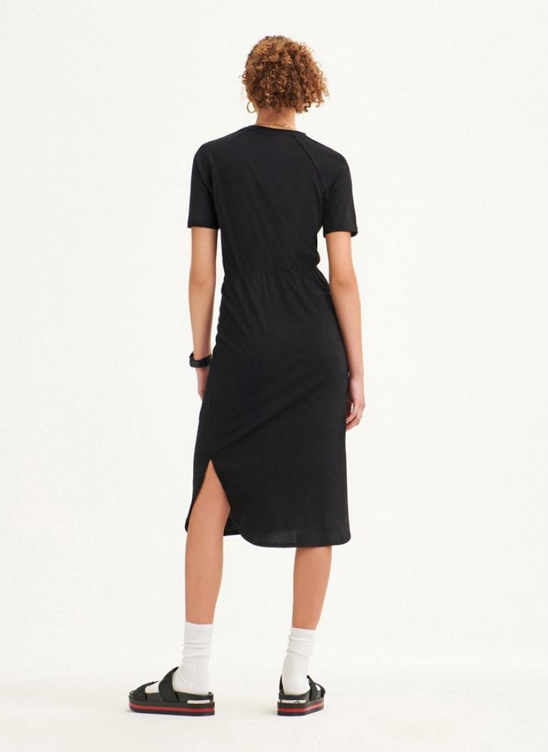 DKNY Logo Drawstring Waist Women's Dress Black | Ireland_D0989