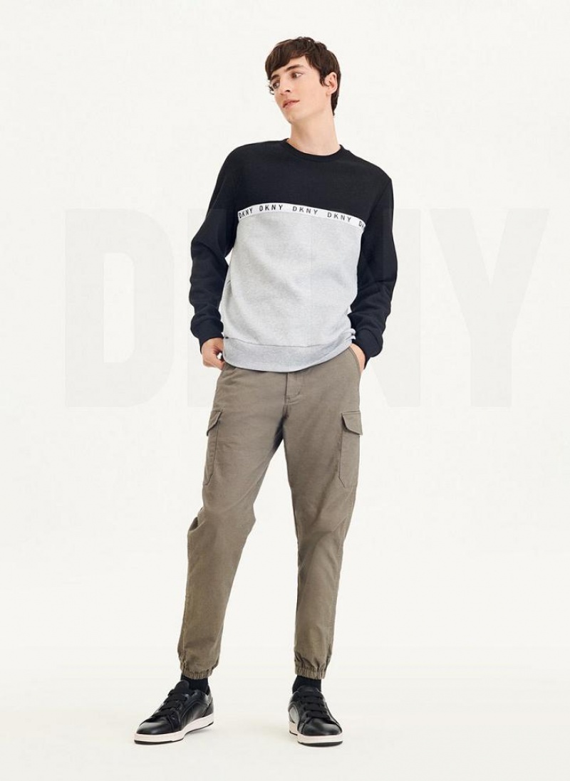 DKNY Logo Fleece Crew Men's Sweatshirts Black / Grey | Ireland_D1364