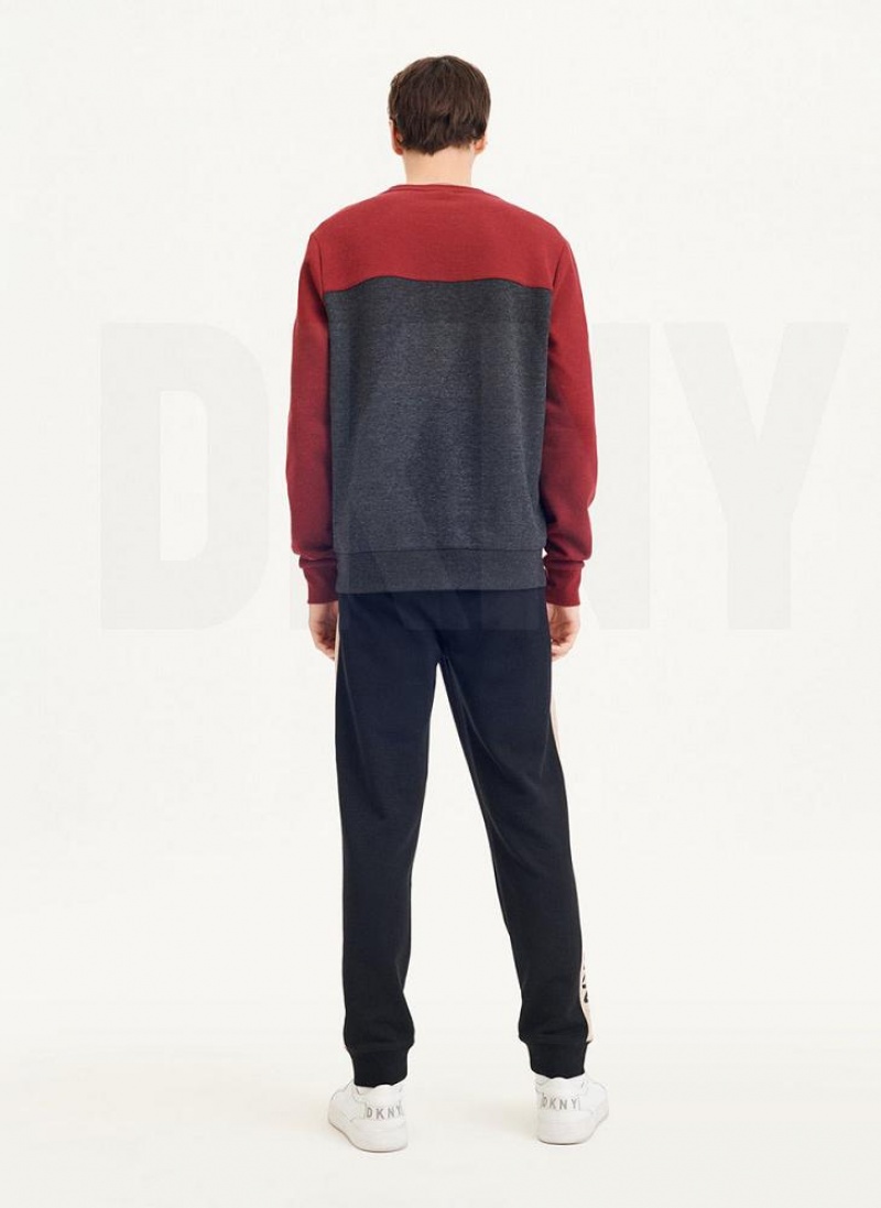 DKNY Logo Fleece Crew Men's Sweatshirts Dark Red | Ireland_D1045