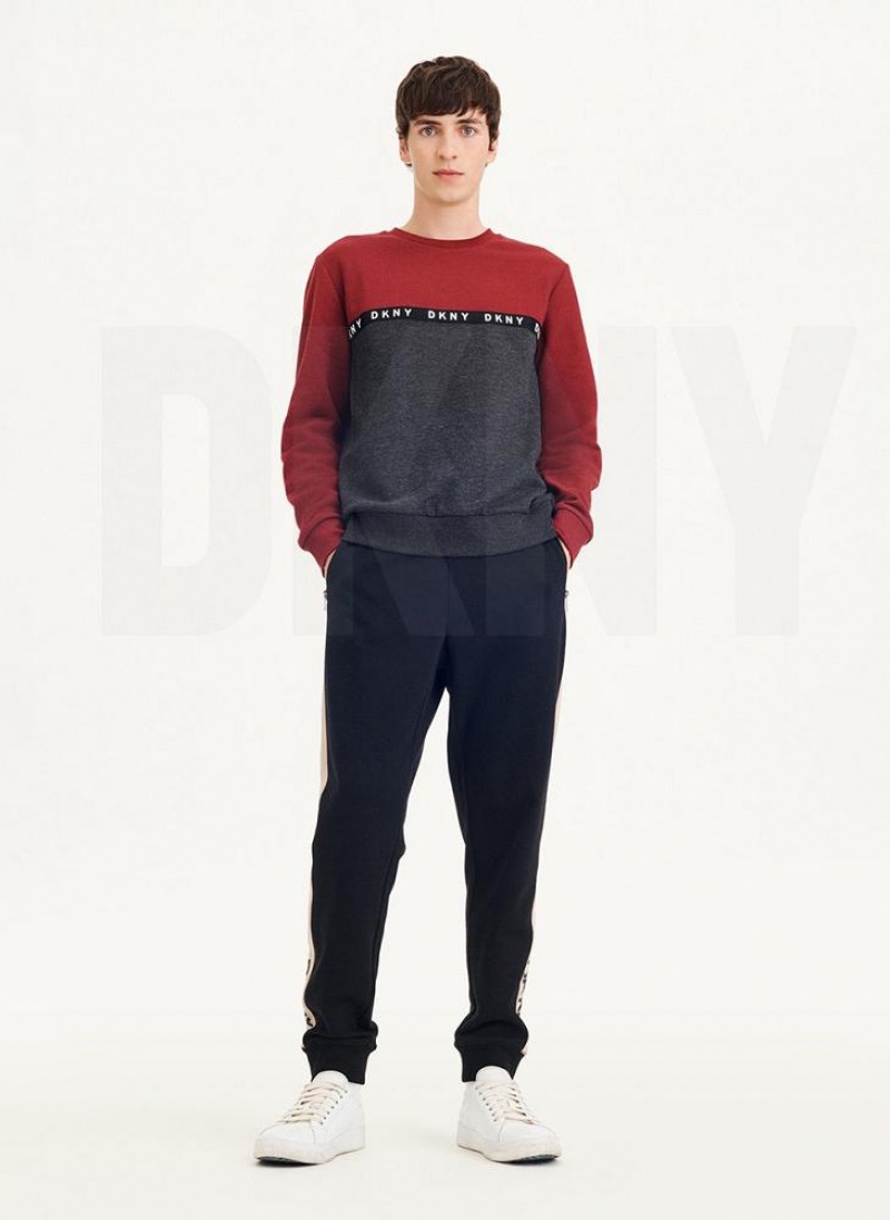 DKNY Logo Fleece Crew Men's Sweatshirts Dark Red | Ireland_D1045