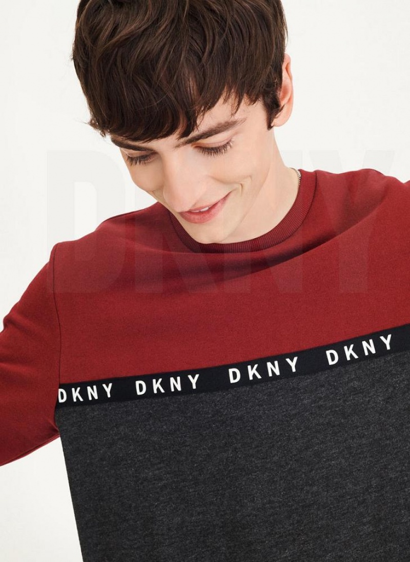 DKNY Logo Fleece Crew Men's Sweatshirts Dark Red | Ireland_D1045