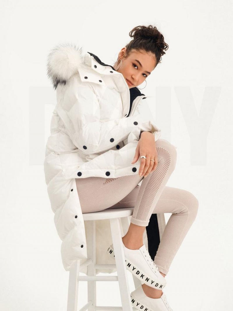 DKNY Long Puffer With Faux Fur Hood Women's Coats White | Ireland_D0824