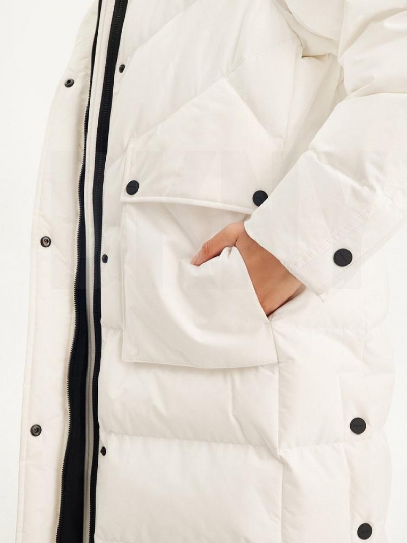 DKNY Long Puffer With Faux Fur Hood Women's Coats White | Ireland_D0824