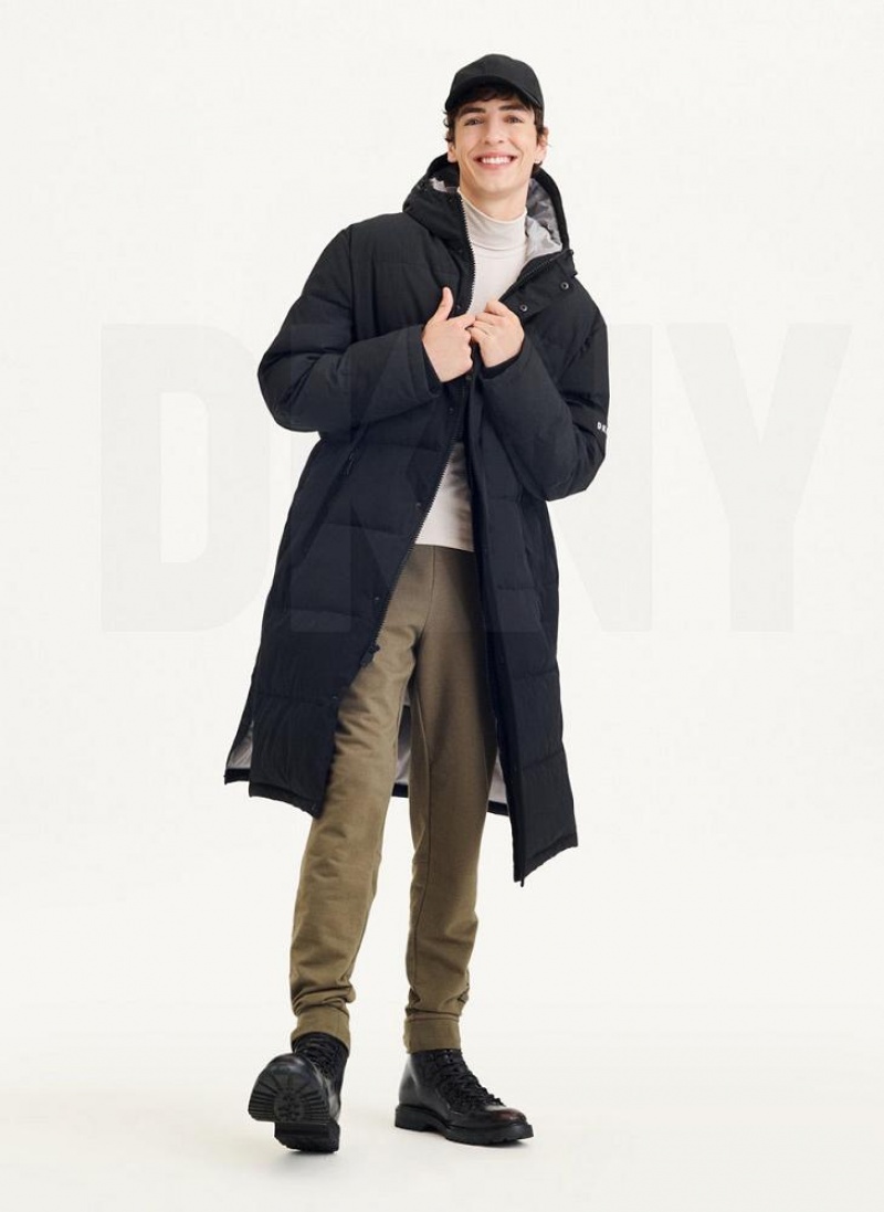 DKNY Long Quilted Men's Coats Black | Ireland_D0473