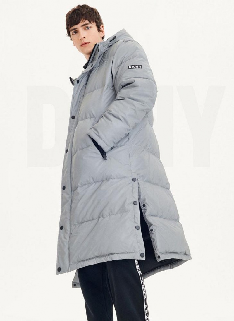 DKNY Long Quilted Men's Coats Grey | Ireland_D0624