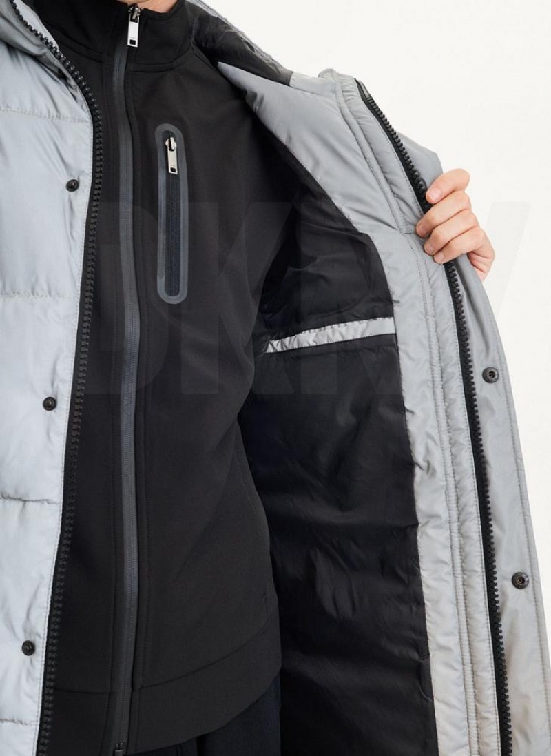 DKNY Long Quilted Men's Coats Grey | Ireland_D0624