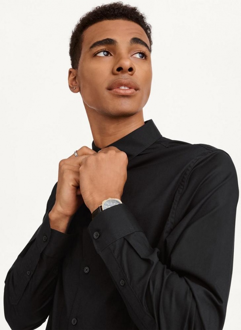 DKNY Long Sleeve Button Down Men's Shirts Black | Ireland_D0646