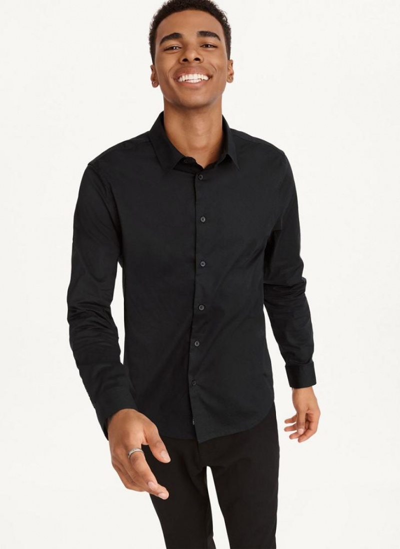 DKNY Long Sleeve Button Down Men\'s Shirts Black | Ireland_D0646