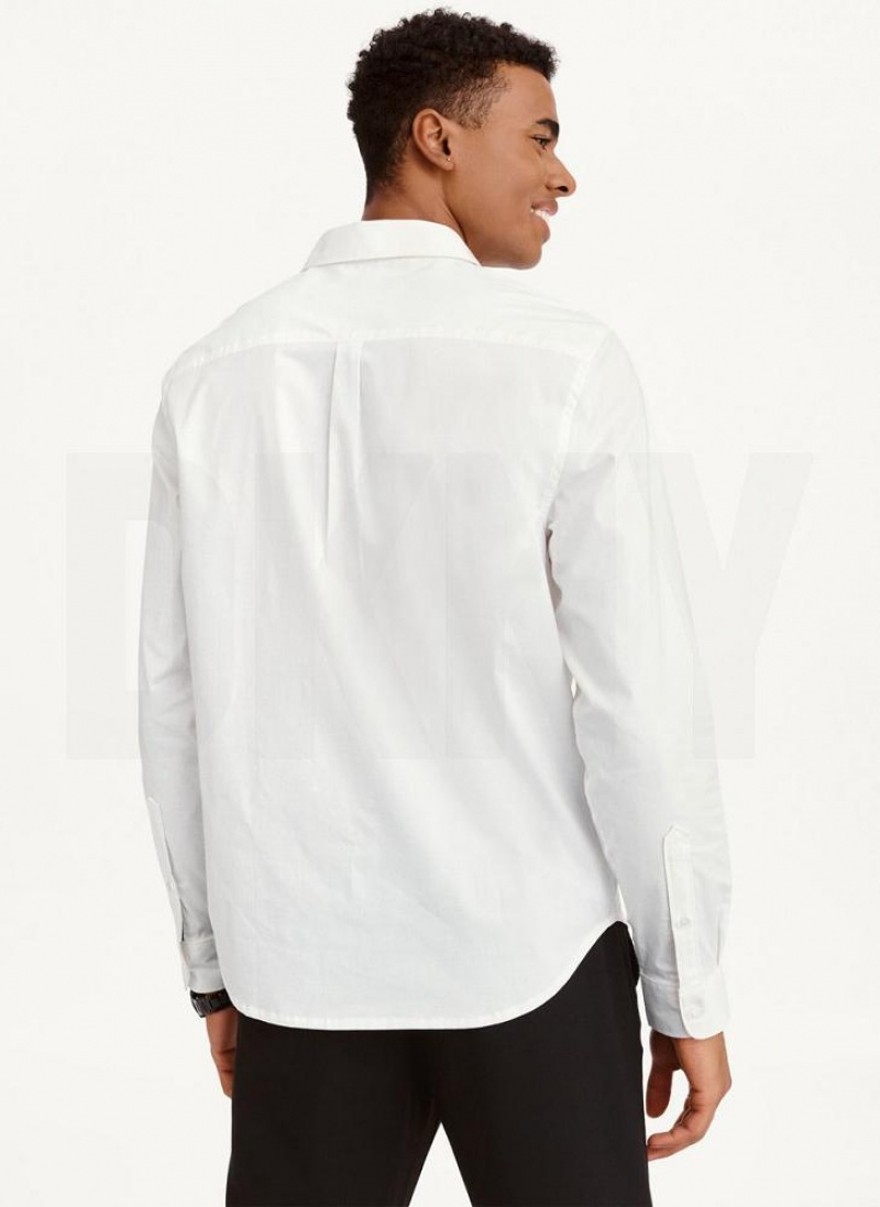 DKNY Long Sleeve Button Down Men's Shirts White | Ireland_D1508