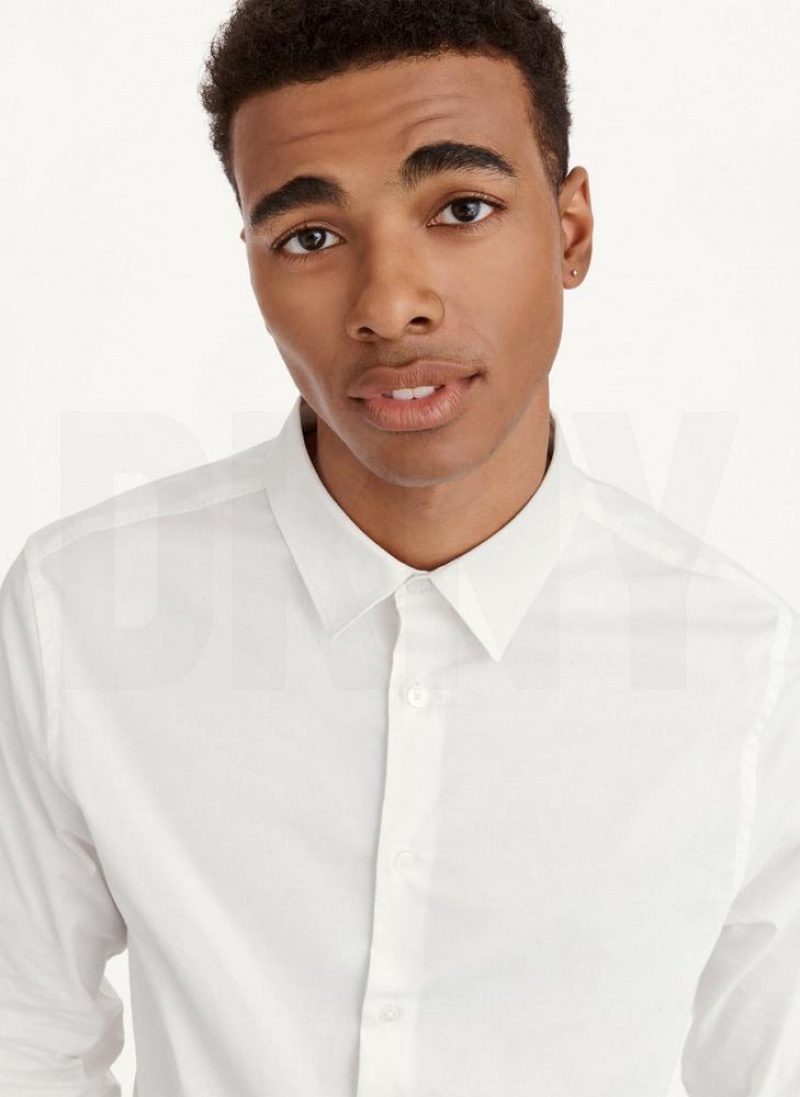 DKNY Long Sleeve Button Down Men's Shirts White | Ireland_D1508