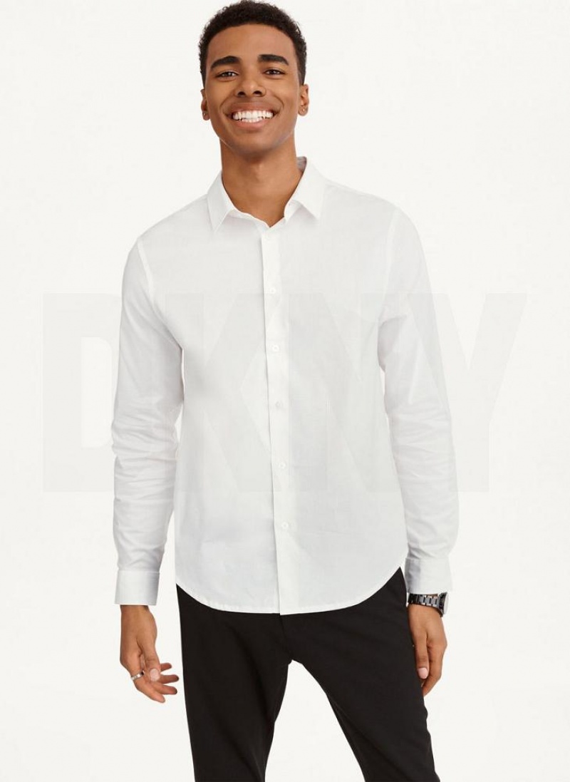 DKNY Long Sleeve Button Down Men\'s Shirts White | Ireland_D1508