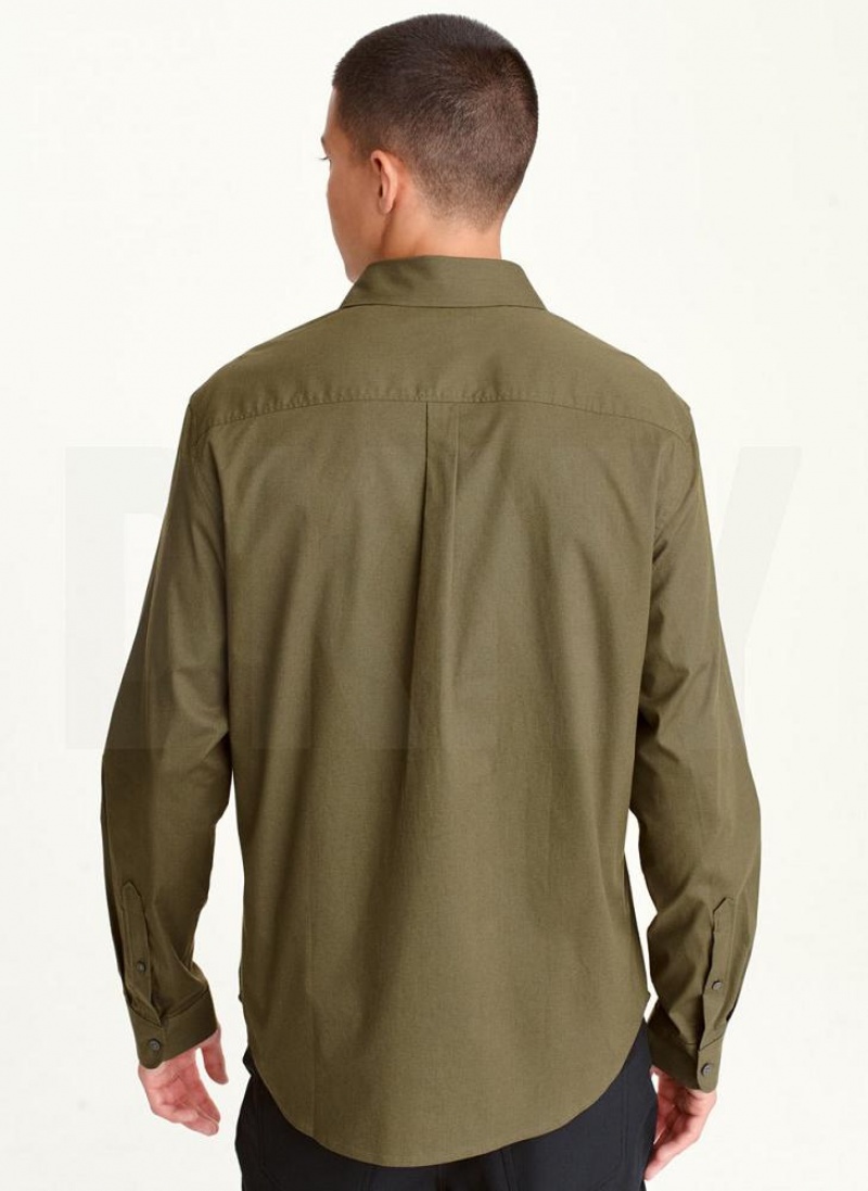 DKNY Long Sleeve Button Down Men's Shirts Olive | Ireland_D1541