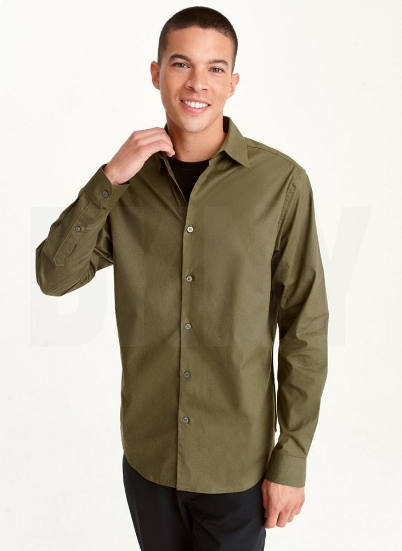 DKNY Long Sleeve Button Down Men\'s Shirts Olive | Ireland_D1541