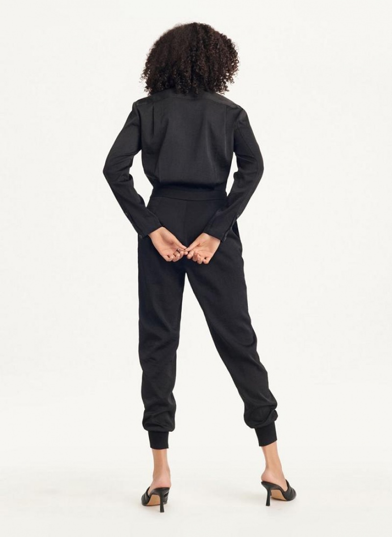 DKNY Long Sleeve Button Front With Lapel Women's Jumpsuit Black | Ireland_D1941