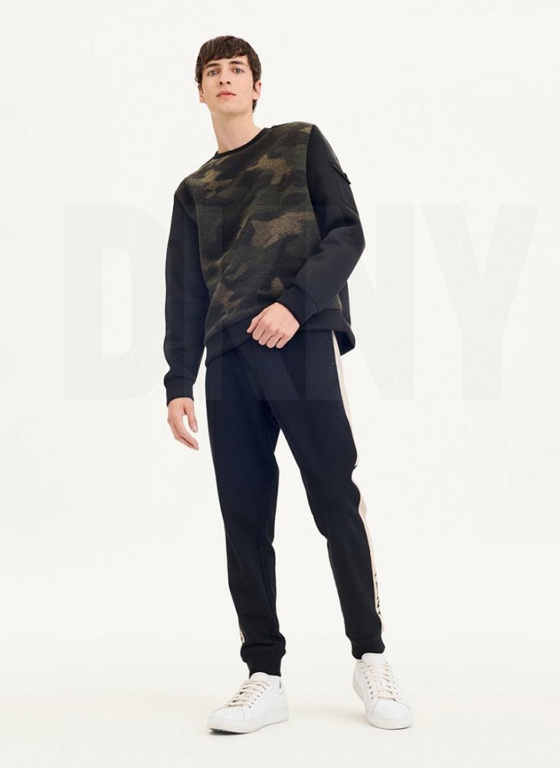 DKNY Long Sleeve Camo Neoprene Sleeve Crewneck Men's Sweatshirts Camo | Ireland_D0463