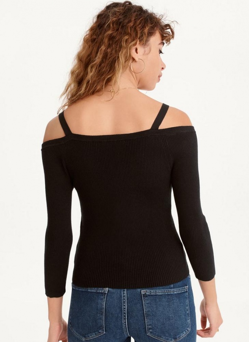 DKNY Long Sleeve Cold Shoulder Women's Sweaters Black | Ireland_D1570