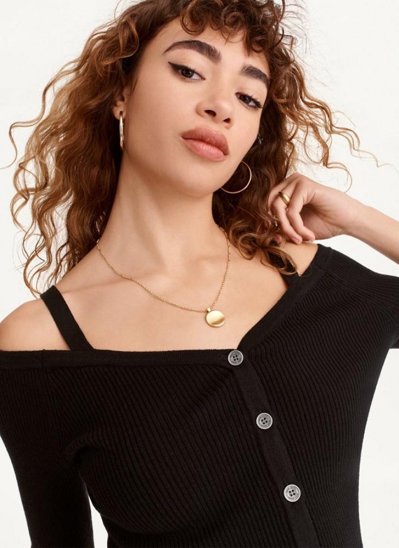 DKNY Long Sleeve Cold Shoulder Women's Sweaters Black | Ireland_D1570