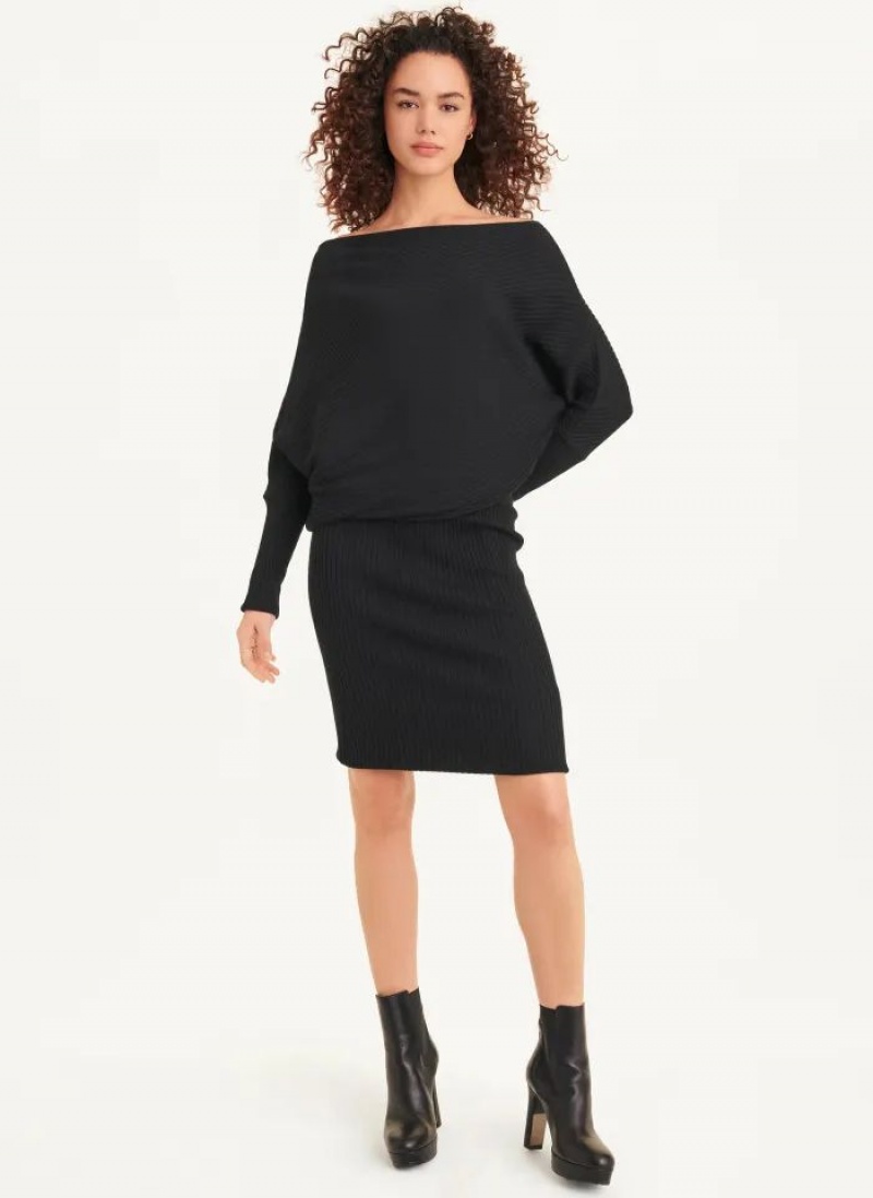 DKNY Long Sleeve Cowl Neckline Women's Dress Black | Ireland_D0680