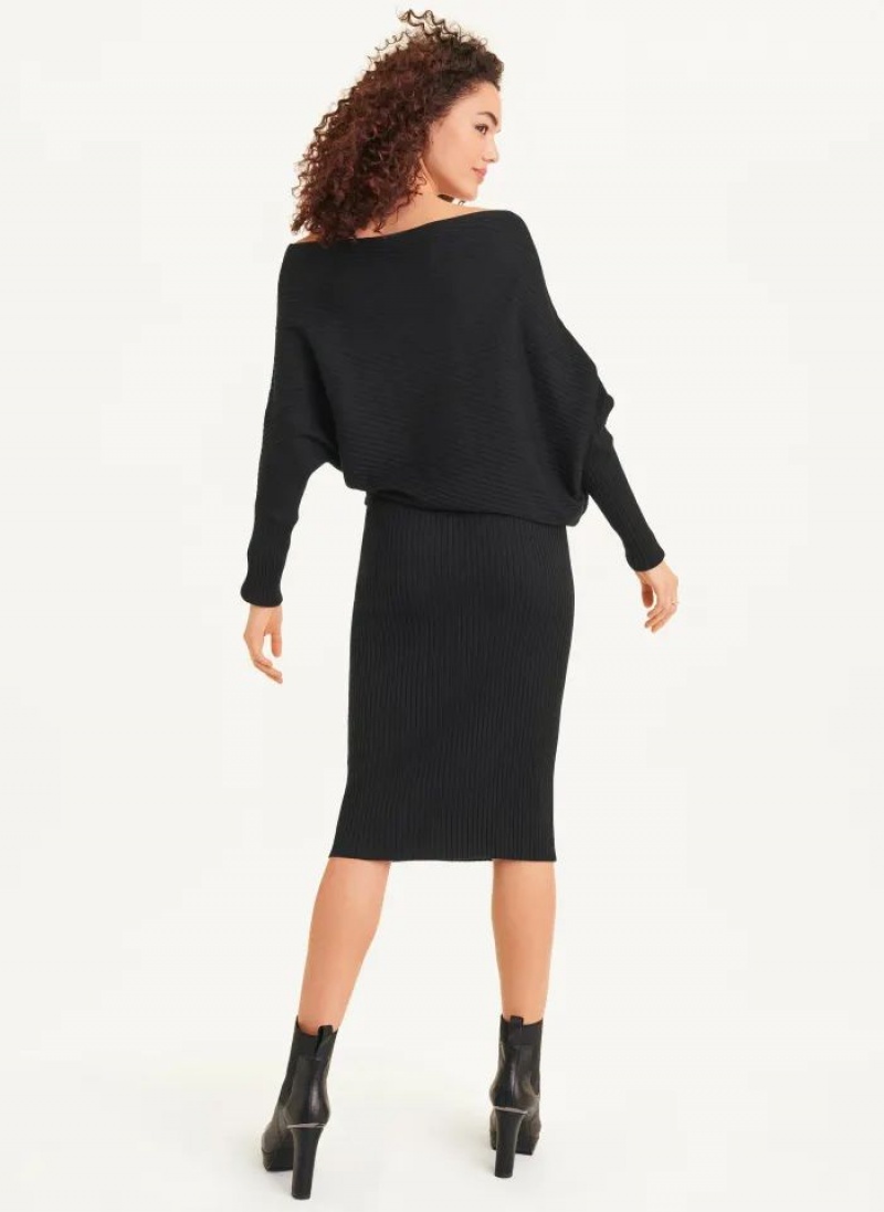 DKNY Long Sleeve Cowl Neckline Women's Dress Black | Ireland_D0680