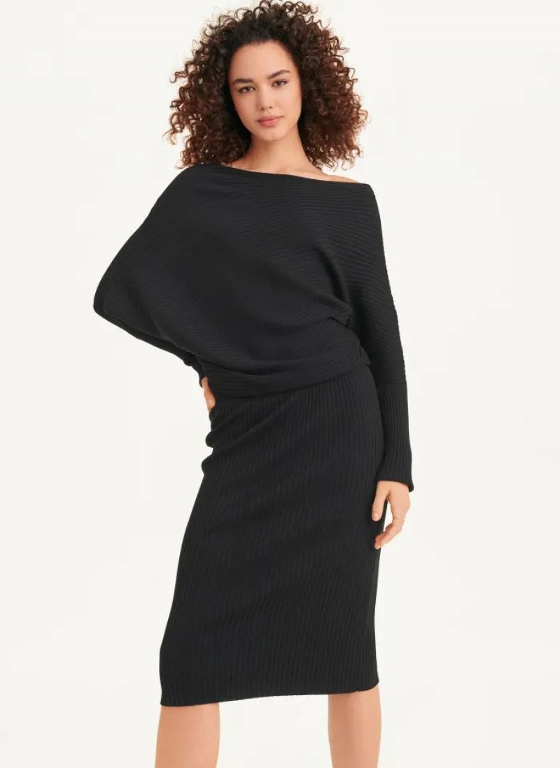 DKNY Long Sleeve Cowl Neckline Women\'s Dress Black | Ireland_D0680