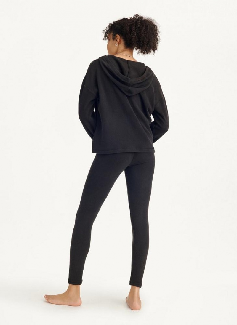 DKNY Long Sleeve Hooded Top And Legging Set Women's Pajamas Black | Ireland_D1661