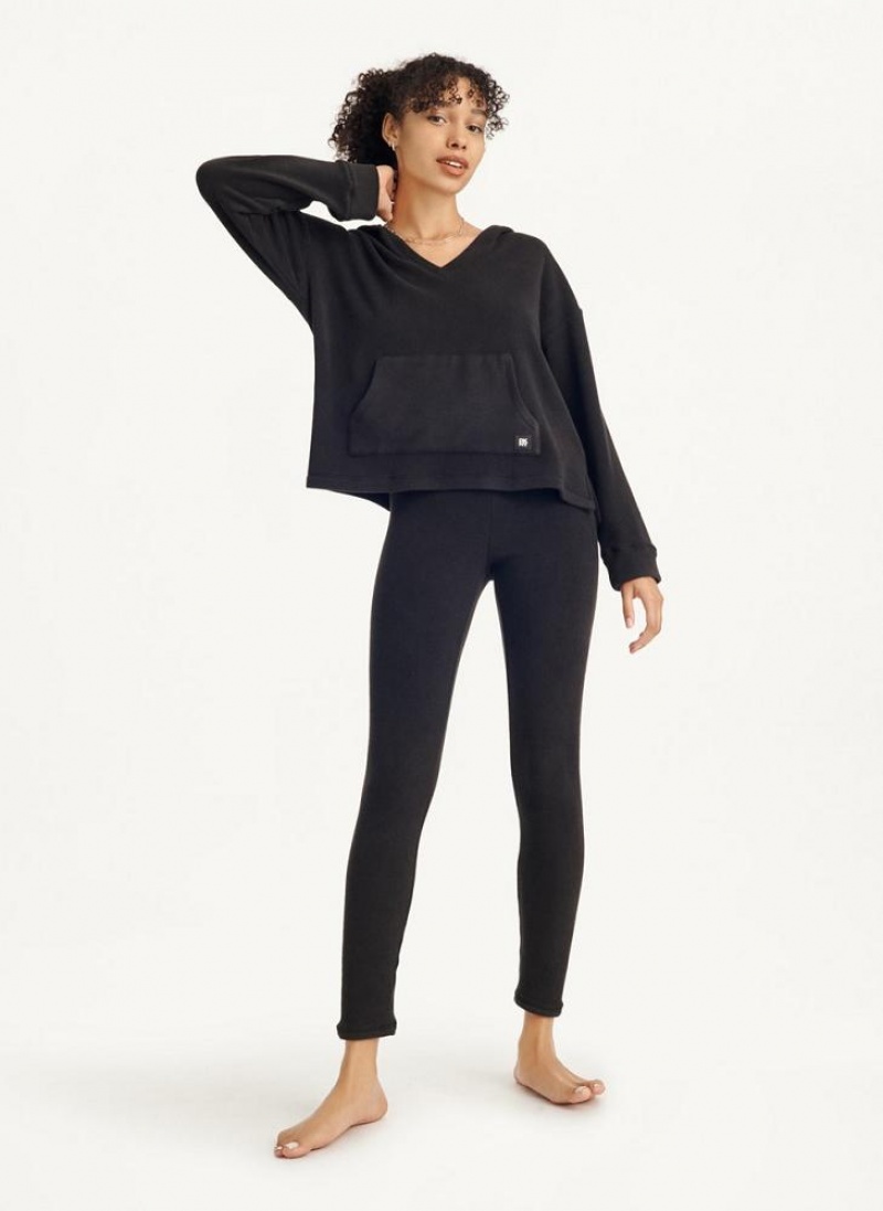 DKNY Long Sleeve Hooded Top And Legging Set Women's Pajamas Black | Ireland_D1661