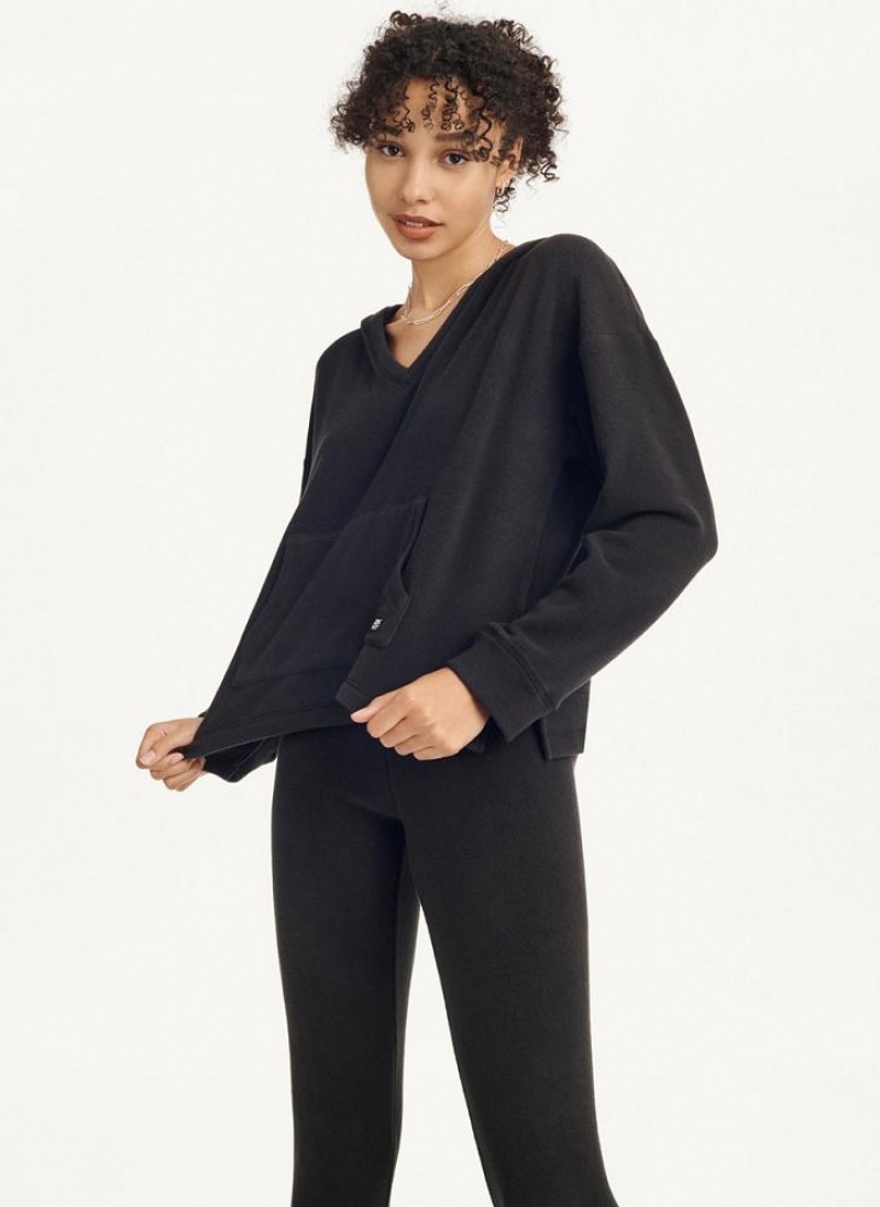 DKNY Long Sleeve Hooded Top And Legging Set Women's Pajamas Black | Ireland_D1661