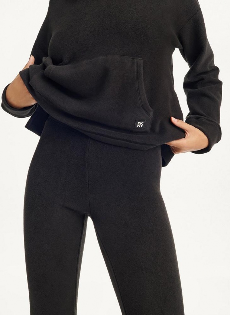 DKNY Long Sleeve Hooded Top And Legging Set Women's Pajamas Black | Ireland_D1661