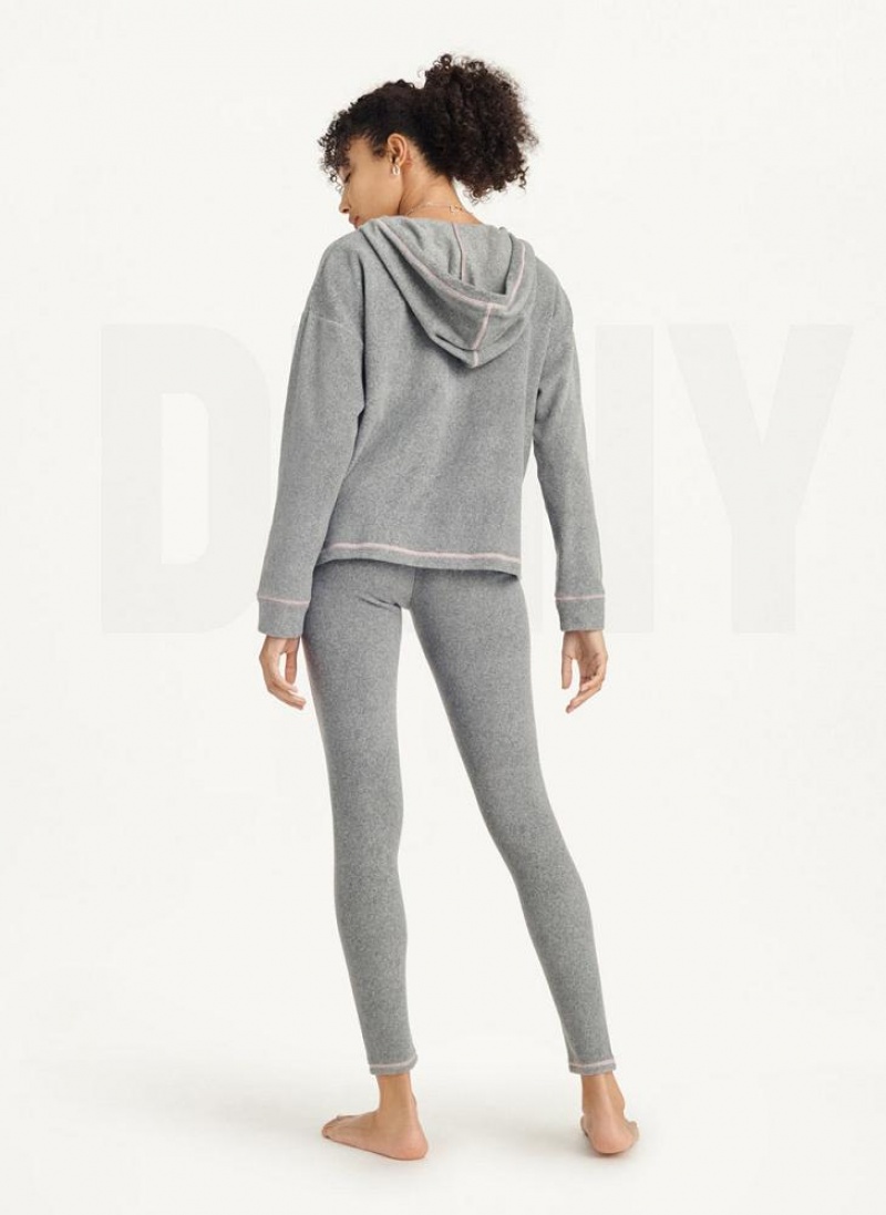 DKNY Long Sleeve Hooded Top And Legging Set Women's Pajamas Grey | Ireland_D1501