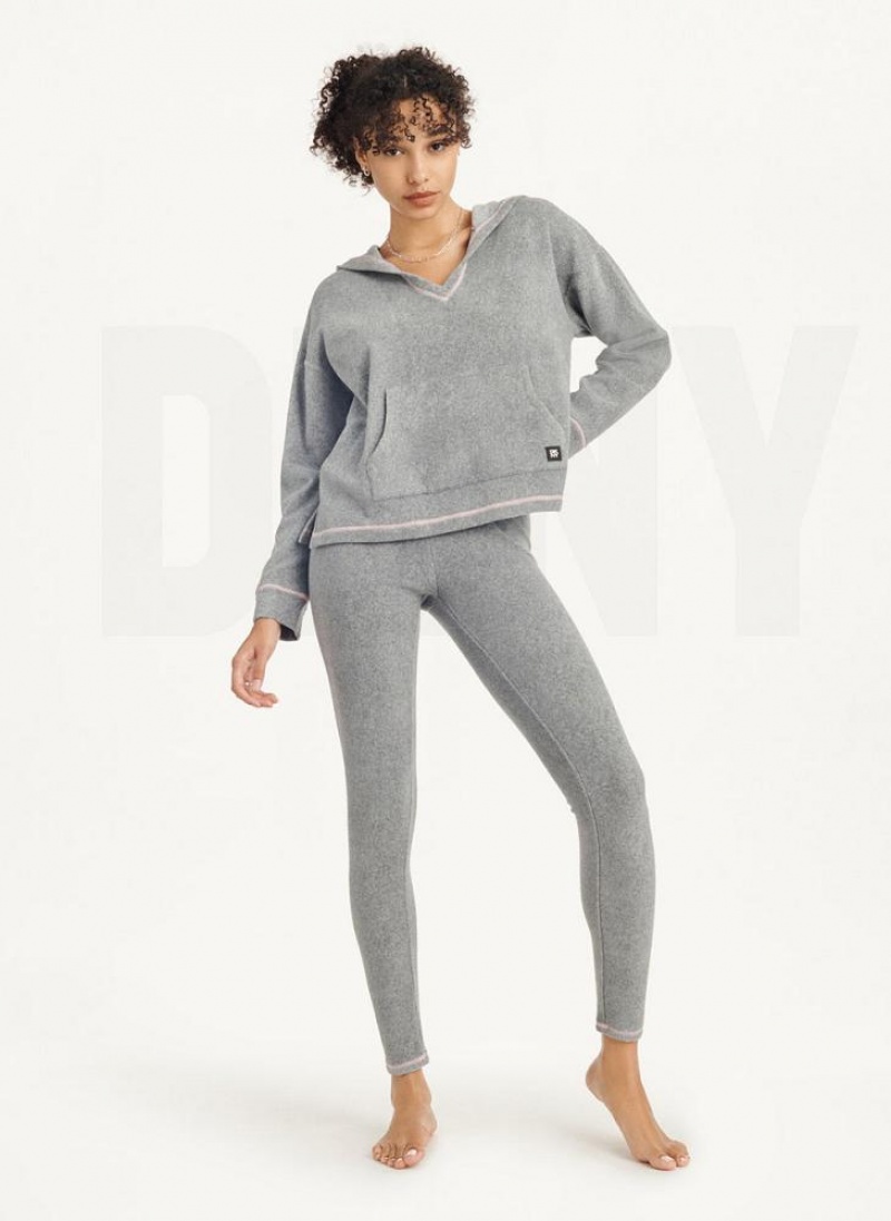 DKNY Long Sleeve Hooded Top And Legging Set Women's Pajamas Grey | Ireland_D1501