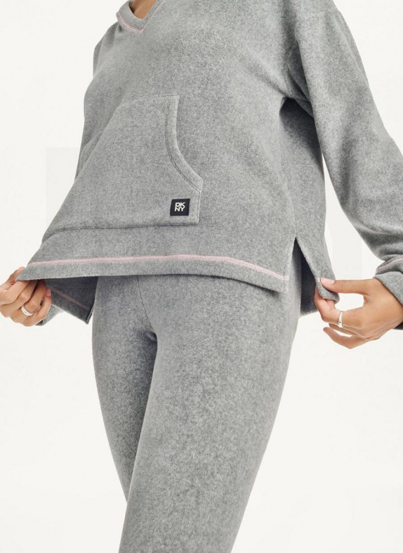 DKNY Long Sleeve Hooded Top And Legging Set Women's Pajamas Grey | Ireland_D1501