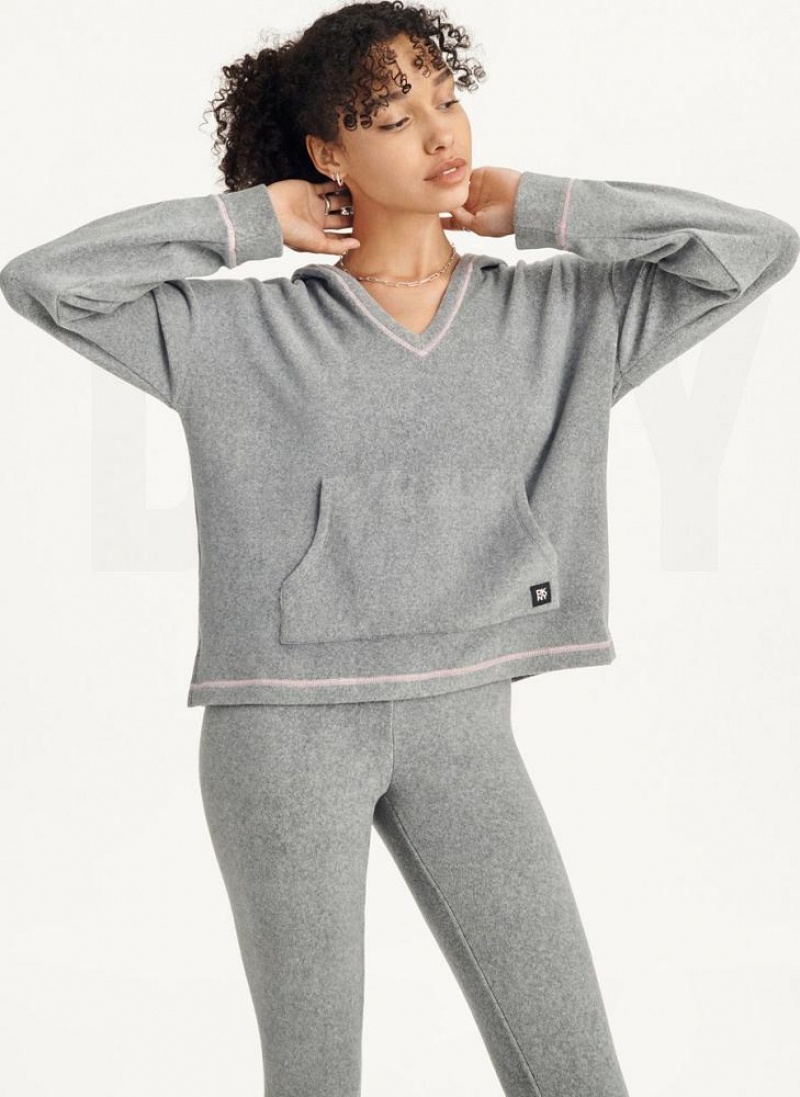 DKNY Long Sleeve Hooded Top And Legging Set Women\'s Pajamas Grey | Ireland_D1501