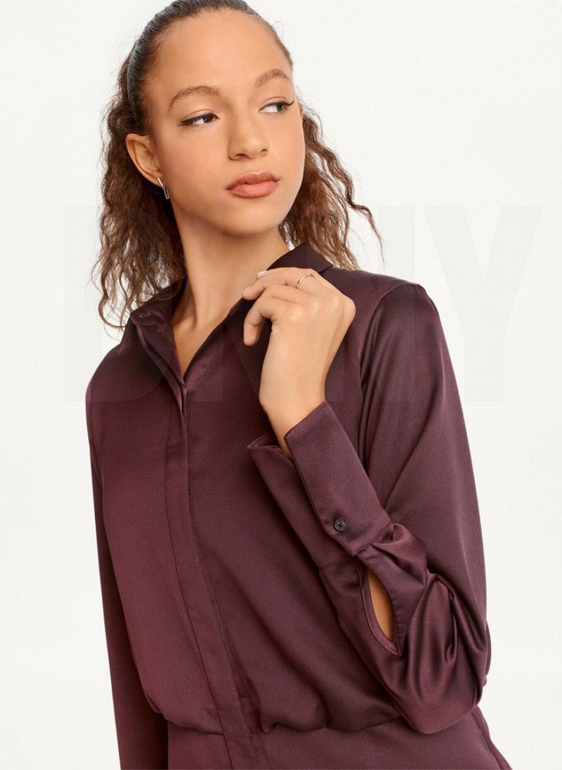 DKNY Long Sleeve Mini Women's Dress Burgundy | Ireland_D1784