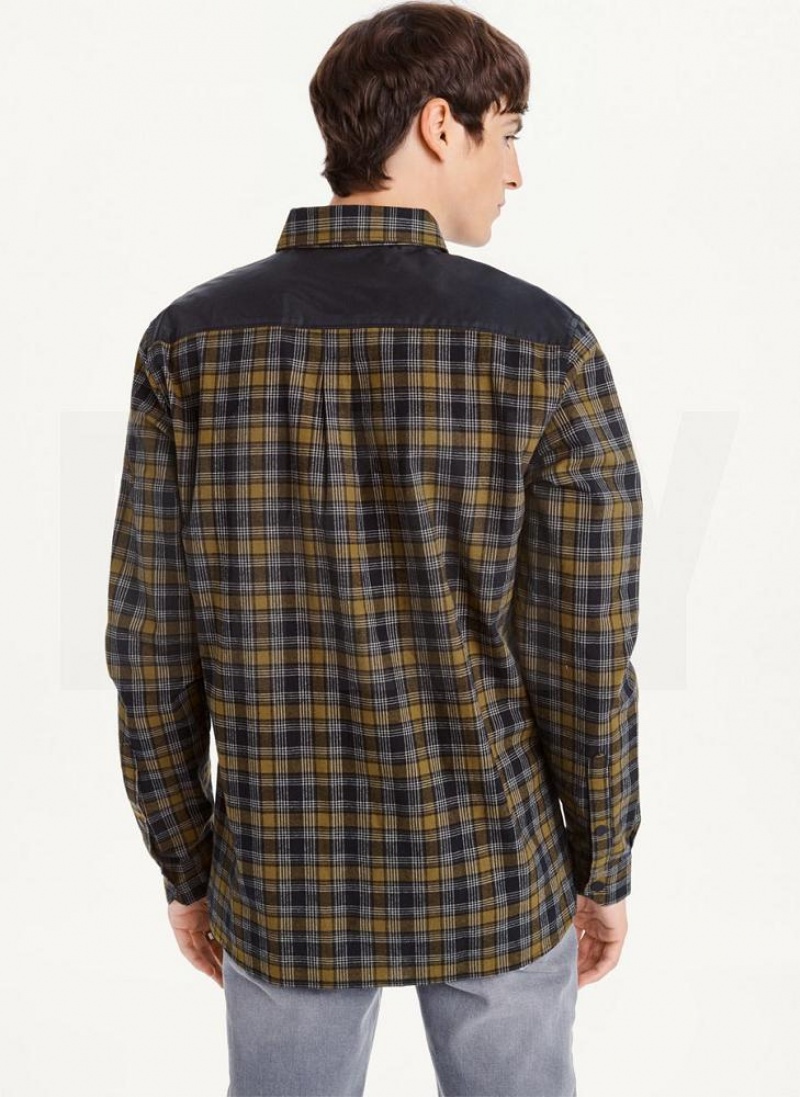 DKNY Long Sleeve Plaid Men's Shirts Olive | Ireland_D1003