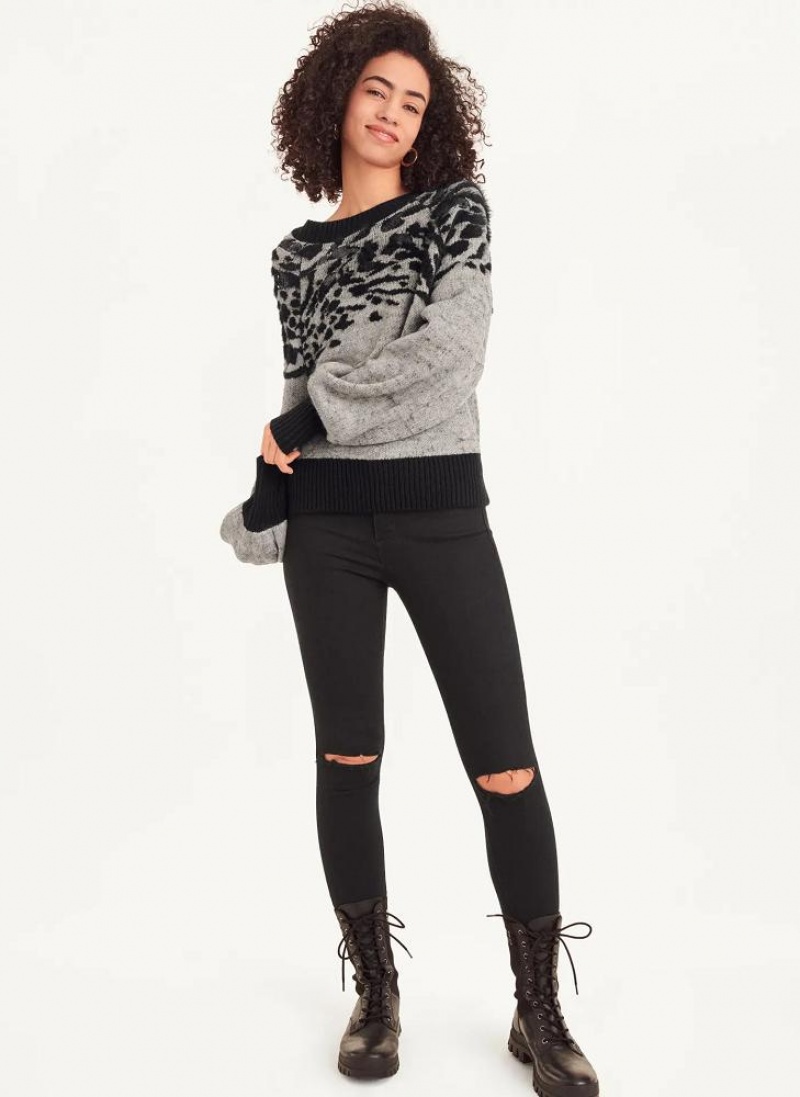 DKNY Long Sleeve Puff Crew Neck W-Sequin Detail Women's Sweaters Grey | Ireland_D1648