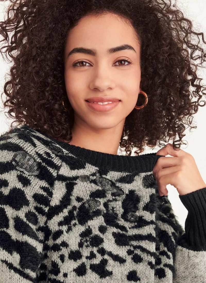 DKNY Long Sleeve Puff Crew Neck W-Sequin Detail Women's Sweaters Grey | Ireland_D1648