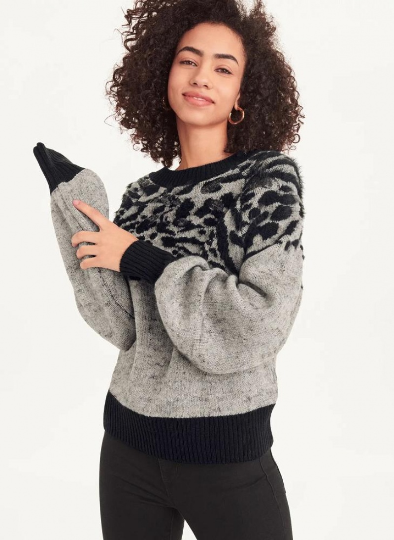 DKNY Long Sleeve Puff Crew Neck W-Sequin Detail Women\'s Sweaters Grey | Ireland_D1648