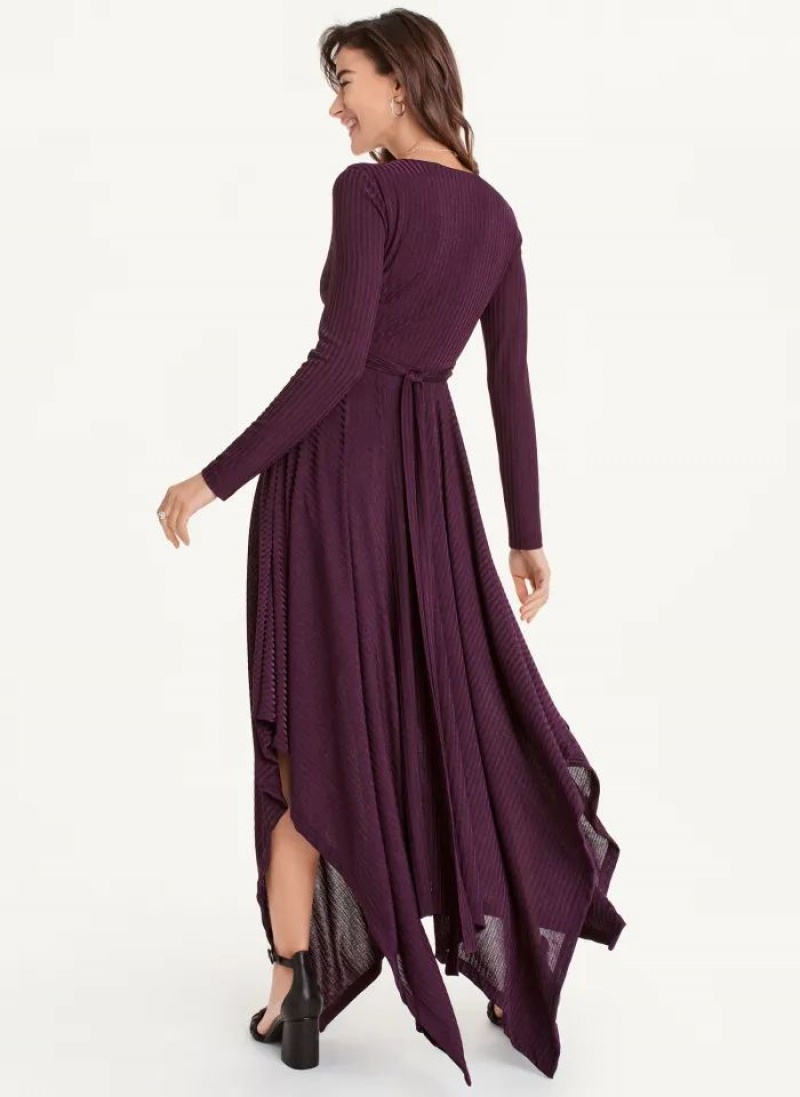 DKNY Long Sleeve Rib Hacci Wrap Maxi Women's Dress Burgundy | Ireland_D0636