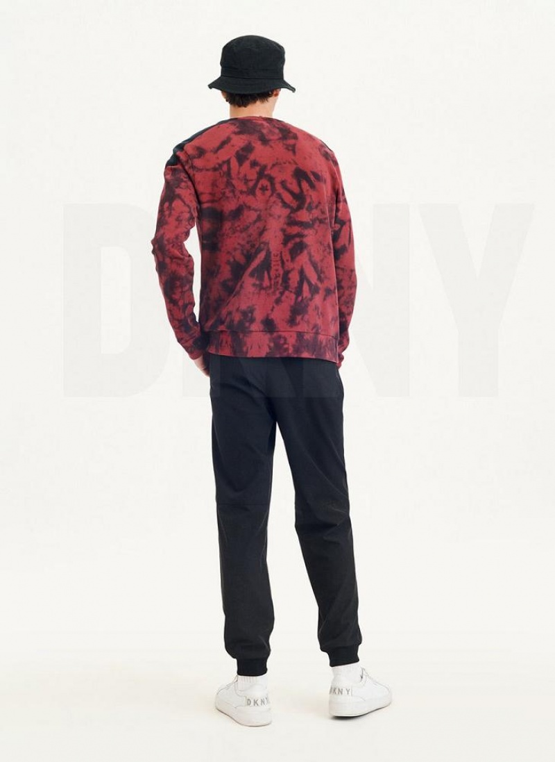 DKNY Long Sleeve Tie Dye Crewneck With Nylon Trim Men's Sweatshirts Dark Red / Black | Ireland_D0946