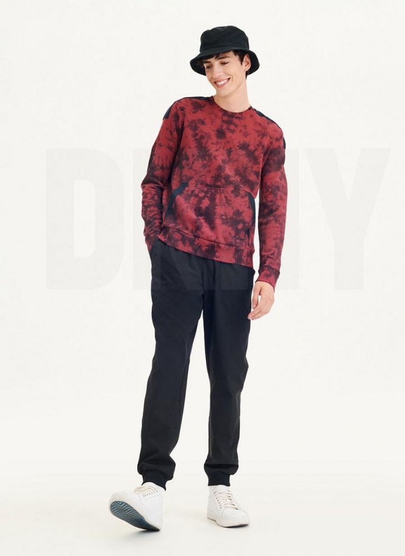 DKNY Long Sleeve Tie Dye Crewneck With Nylon Trim Men's Sweatshirts Dark Red / Black | Ireland_D0946