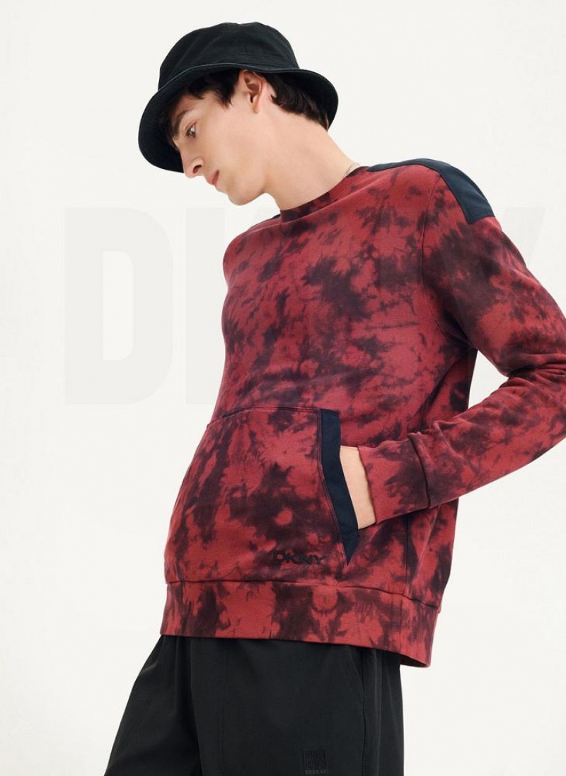 DKNY Long Sleeve Tie Dye Crewneck With Nylon Trim Men's Sweatshirts Dark Red / Black | Ireland_D0946