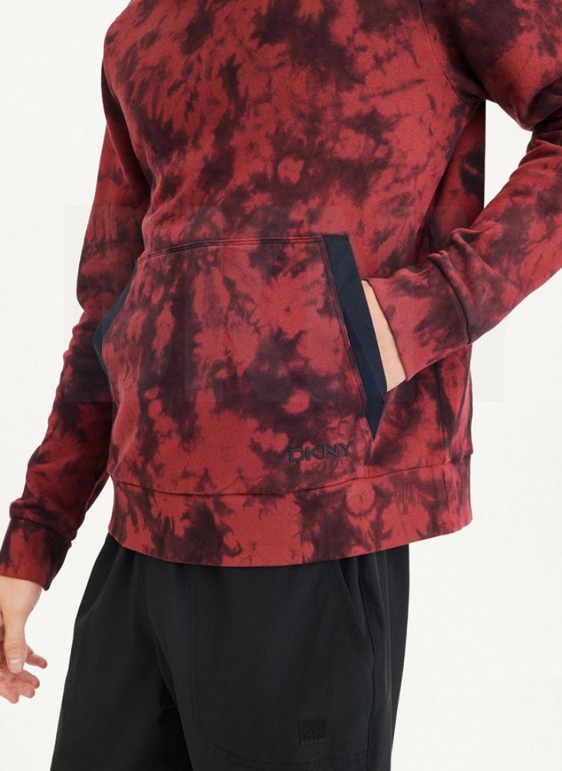 DKNY Long Sleeve Tie Dye Crewneck With Nylon Trim Men's Sweatshirts Dark Red / Black | Ireland_D0946