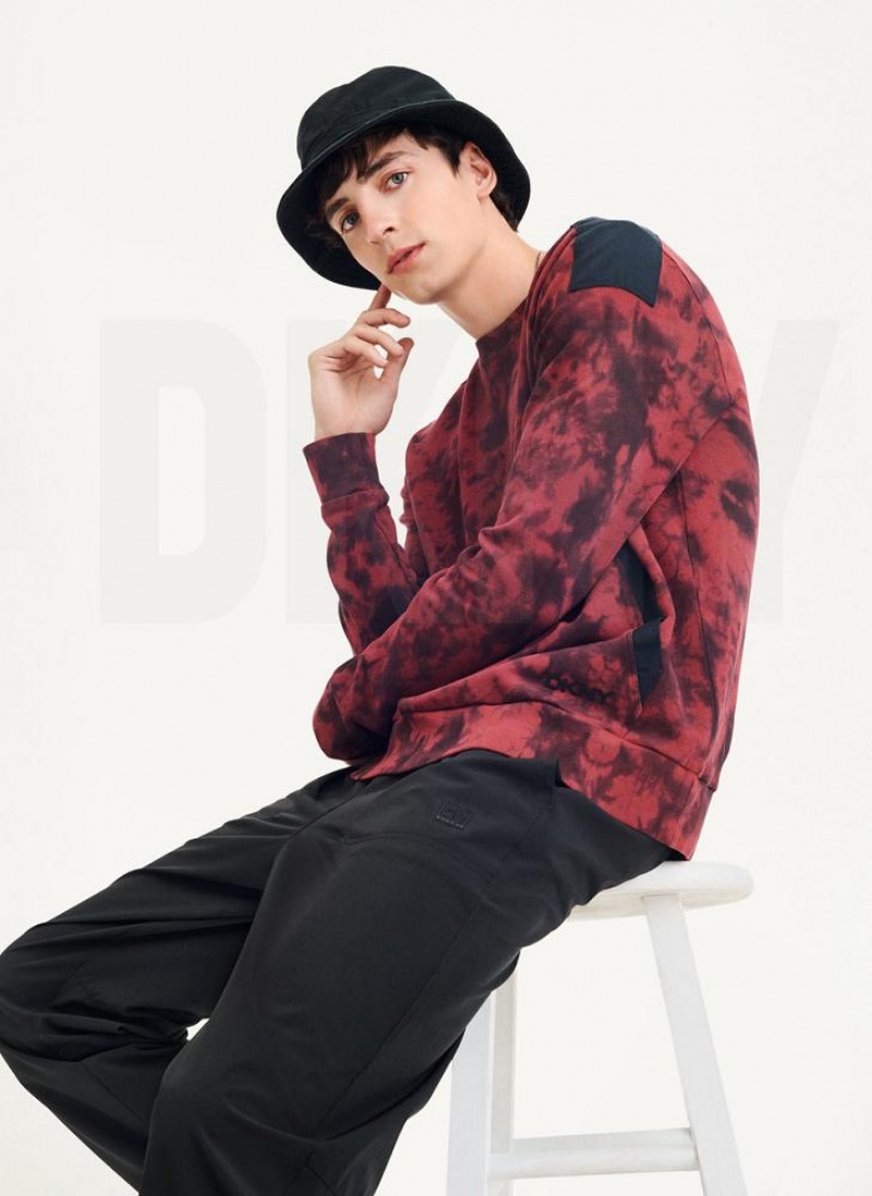 DKNY Long Sleeve Tie Dye Crewneck With Nylon Trim Men's Sweatshirts Dark Red / Black | Ireland_D0946