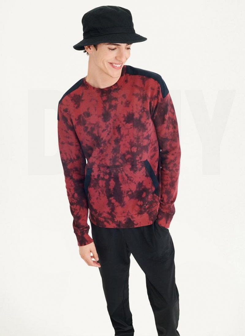 DKNY Long Sleeve Tie Dye Crewneck With Nylon Trim Men\'s Sweatshirts Dark Red / Black | Ireland_D0946